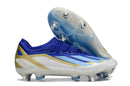 Chuteira Adidas X Crazyfast Messi.1 Ponta de Aluminio Azul, Branco e Dourado "Spark Gen10s"