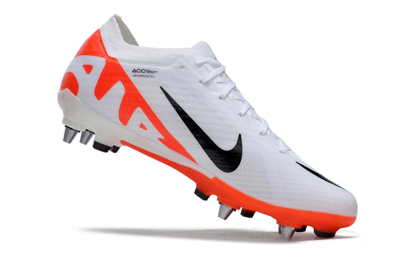 Chuteira Trava Mista Nike Air Zoom Mercurial Vapor 15 Elite Trava Mista Branca e Laranja "Ready Pack"