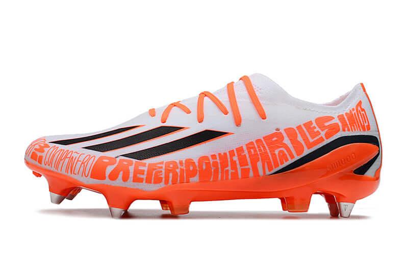 Chuteira Trava Mista Adidas X Speedportal Messi.1 Ponta de Aluminio Branca e Laranja "Balon te Adoro Pack"