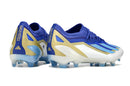 Chuteira Campo Adidas X Crazyfast Messi+ FG Azul, Branco e Dourado "Spark Gen10s"