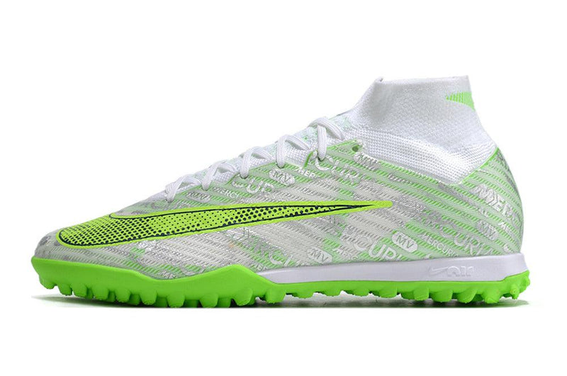 Chuteira Society Nike Air Zoom Mercurial Superfly 9 Elite TF Branca e Verde