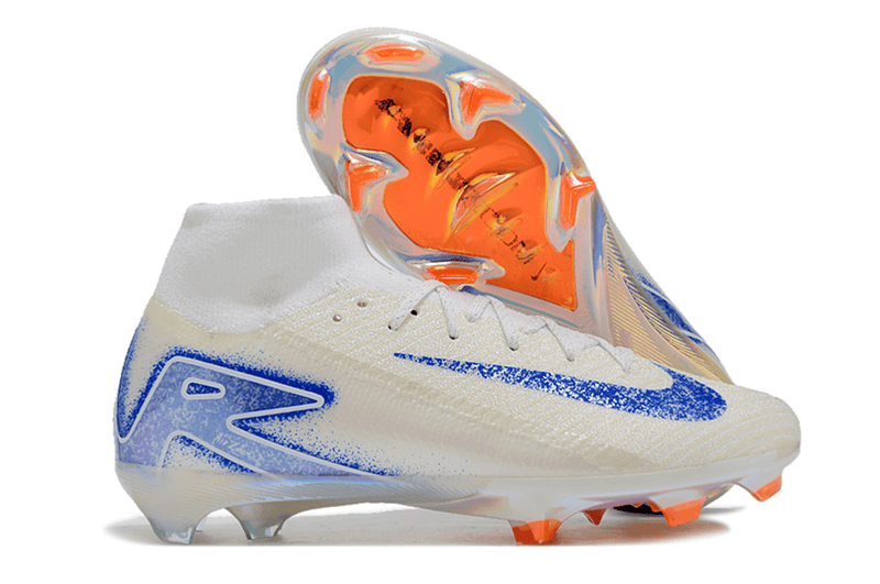 Chuteira Campo Nike Air Zoom Mercurial Superfly 16 Elite FG Branca, Laranja e Preto "Electric Pack"