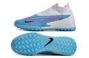 Chuteira Society Nike Phantom GX DF Elite TF Branca e Azul "Blast Pack"