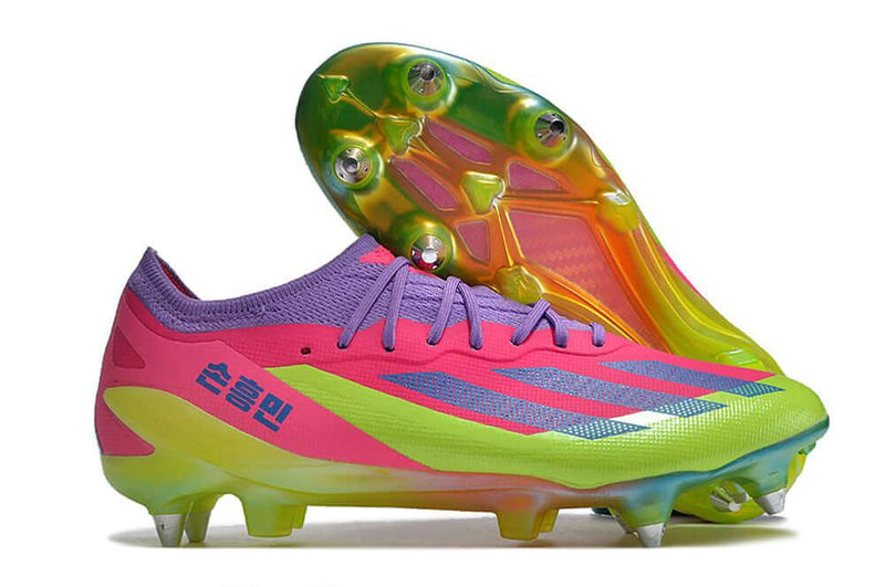 Chuteira Trava Mista Adidas X CrazyFast.1 Ponta de Aluminio Rosa e Verde "Son"
