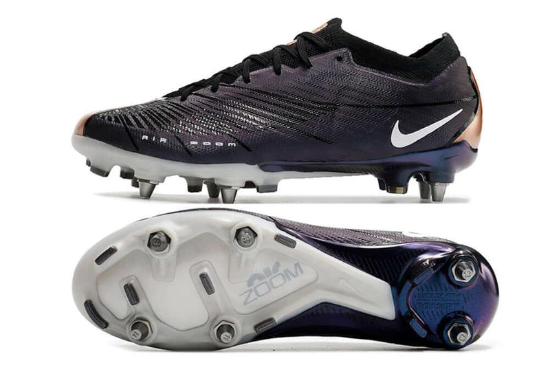 Chuteira Trava Mista Nike Air Zoom Mercurial Vapor 15 Elite Trava Mista Preta e Cobre "Especial 2001 Pack"