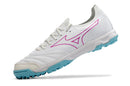 Chuteira Society Mizuno Morelia Neo Beta TF Branca, Azul e Rosa