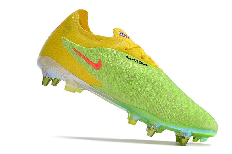 Chuteira Trava Mista Nike Phantom GX Elite Trava Mista Amarela e Verde "Haaland"