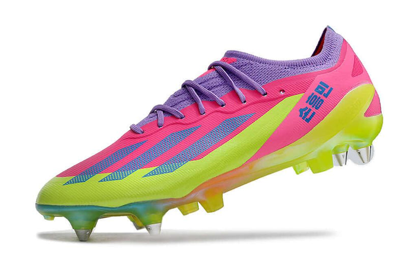 Chuteira Trava Mista Adidas X CrazyFast.1 Ponta de Aluminio Rosa e Verde "Son"