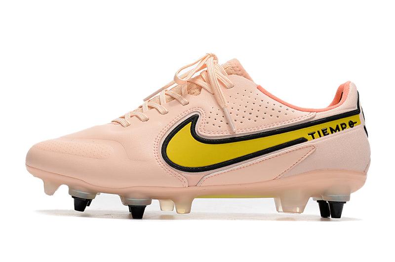 Chuteira Trava Mista Nike Tiempo Legend 9 Elite Trava Mista Rosa e Amarelo "Lucent Pack"