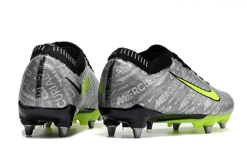 Chuteira Trava Mista Nike Air Zoom Mercurial Vapor 15 Elite Trava Mista Prata e Verde "Anniversary 25 Years Pack
