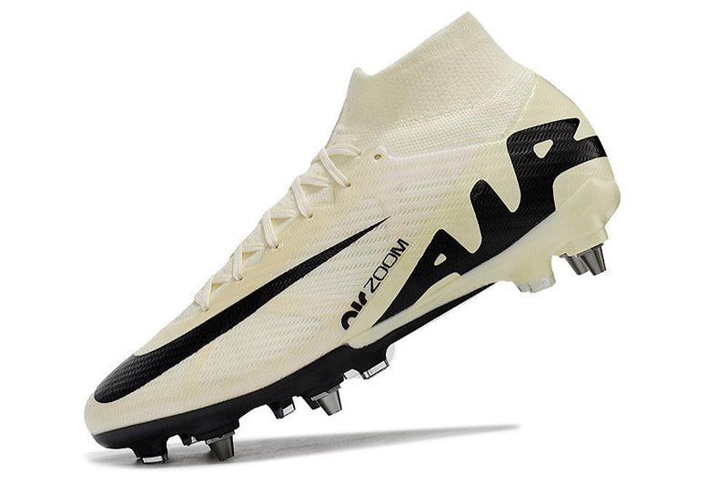Chuteira Trava Mista Nike Air Zoom Mercurial Superfly 9 Elite Trava Mista Bege e Preta "Mad Ready Pack"