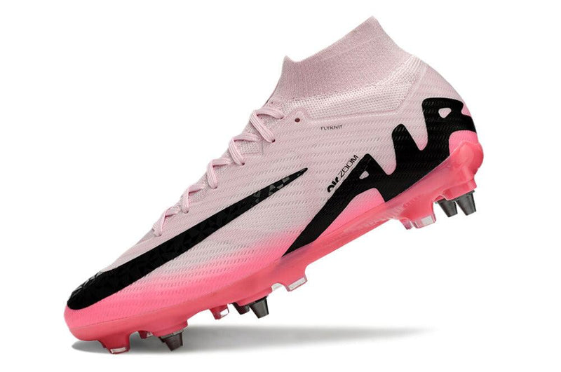 Chuteira Trava Mista Nike Air Zoom Mercurial Superfly 9 Elite Trava Mista Rosa e Preta "Mad Brilliance Pack"