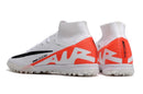 Chuteira Society Nike Air Zoom Mercurial Superfly 9 TF Elite Branca e Laranja "Ready Pack"