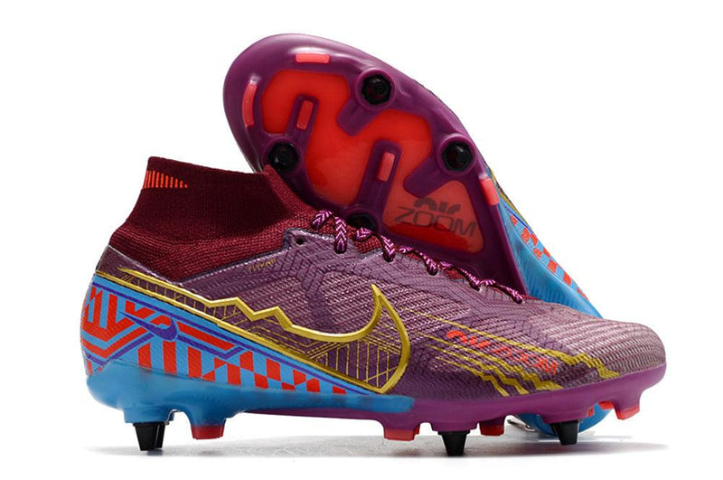 Chuteira Trava Mista Nike Air Zoom Mercurial Superfly 9 Elite Trava Mista Roxa "Mbappe"