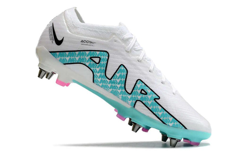 Chuteira Trava Mista Nike Air Zoom Mercurial Vapor 15 Elite Trava Mista Branca, Azul e Rosa