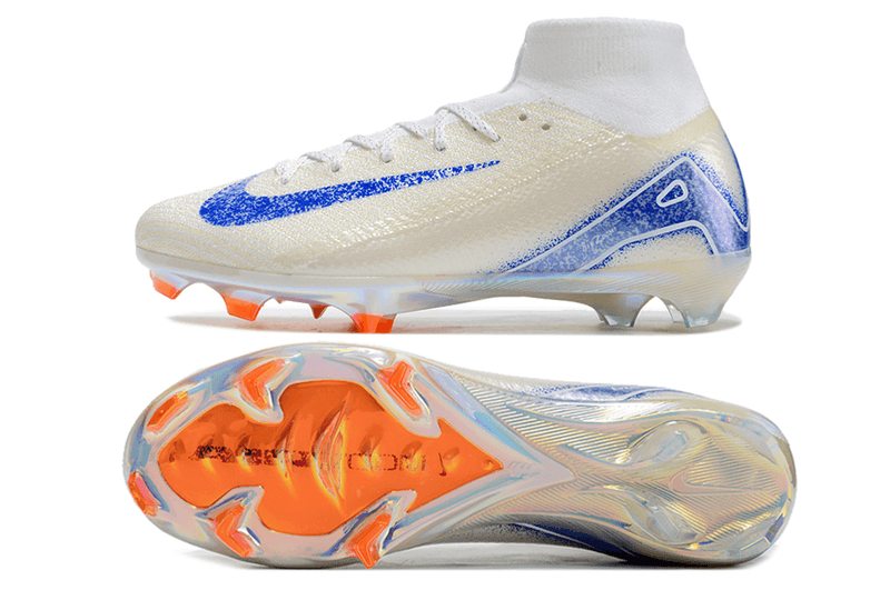 Chuteira Campo Nike Air Zoom Mercurial Superfly 16 Elite FG Branca, Laranja e Preto "Electric Pack"