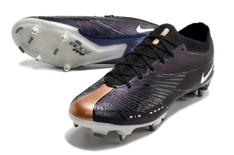 Chuteira Trava Mista Nike Air Zoom Mercurial Vapor 15 Elite Trava Mista Preta e Cobre "Especial 2001 Pack"