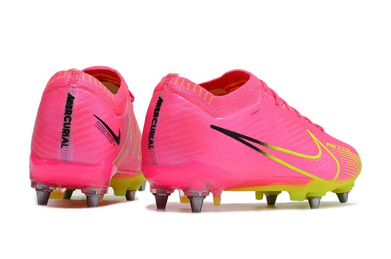 Chuteira Trava Mista Nike Air Zoom Mercurial Vapor 15 Elite Trava Mista Rosa e Verde "Luminous Pack"