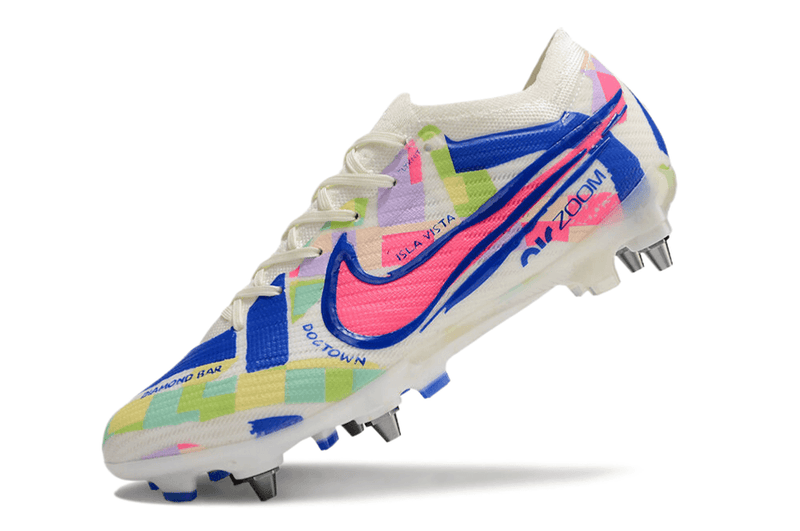Chuteira Trava Mista Nike Air Zoom Mercurial Vapor 15 Elite Trava Mista Branco, Azul e Rosa