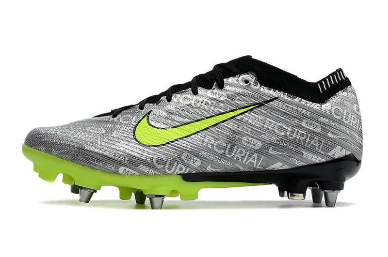 Chuteira Trava Mista Nike Air Zoom Mercurial Vapor 15 Elite Trava Mista Prata e Verde "Anniversary 25 Years Pack