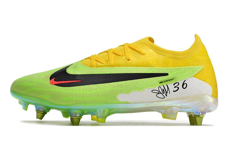 Chuteira Trava Mista Nike Phantom GX Elite Trava Mista Amarela e Verde "Haaland"