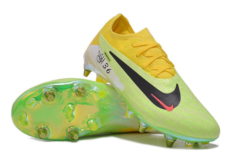 Chuteira Trava Mista Nike Phantom GX Elite Trava Mista Amarela e Verde "Haaland"