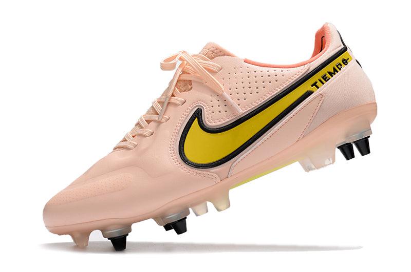 Chuteira Trava Mista Nike Tiempo Legend 9 Elite Trava Mista Rosa e Amarelo "Lucent Pack"