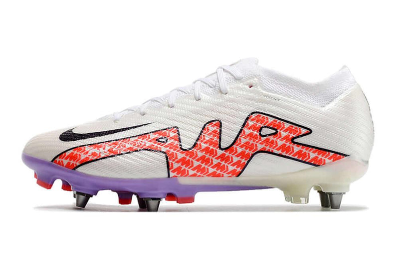 Chuteira Trava Mista  Nike Air Zoom Mercurial Vapor 15 Elite Trava Mista Branca e Roxa "Disruption Pack"