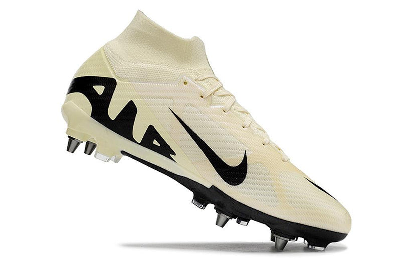 Chuteira Trava Mista Nike Air Zoom Mercurial Superfly 9 Elite Trava Mista Bege e Preta "Mad Ready Pack"