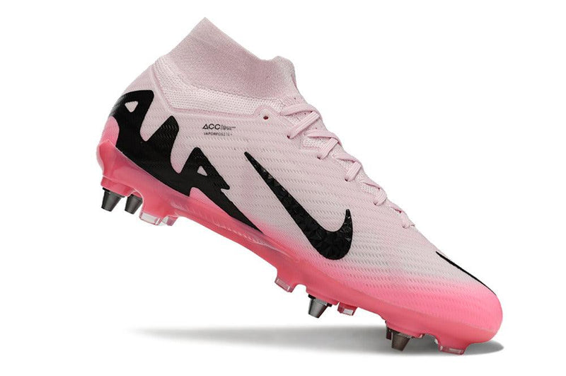 Chuteira Trava Mista Nike Air Zoom Mercurial Superfly 9 Elite Trava Mista Rosa e Preta "Mad Brilliance Pack"