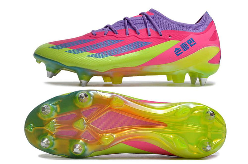 Chuteira Trava Mista Adidas X CrazyFast.1 Ponta de Aluminio Rosa e Verde "Son"