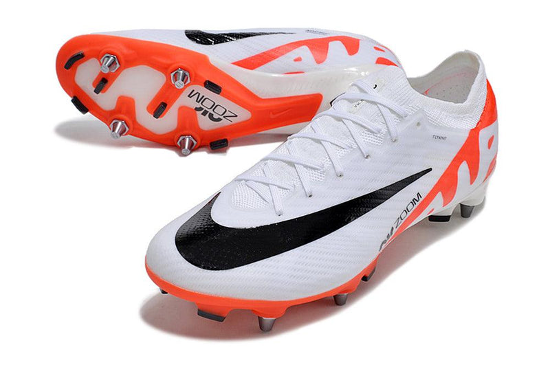 Chuteira Trava Mista Nike Air Zoom Mercurial Vapor 15 Elite Trava Mista Branca e Laranja "Ready Pack"