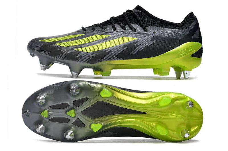 Chuteira Trava Mista Adidas X CrazyFast.1 Ponta de Aluminio Preta e Verde "Crazycharged Pack"