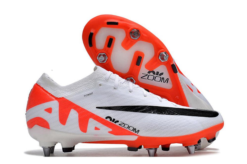 Chuteira Trava Mista Nike Air Zoom Mercurial Vapor 15 Elite Trava Mista Branca e Laranja "Ready Pack"