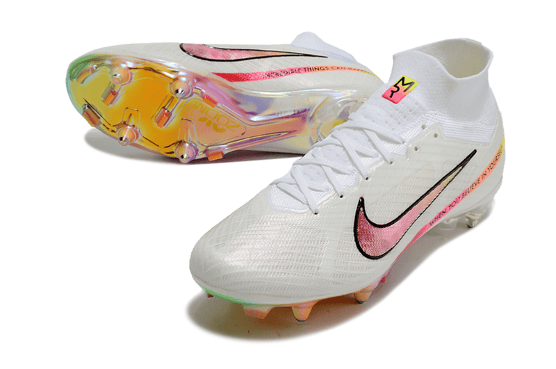 Chuteira Nike Air Zoom Mercurial Superfly 9 Elite Ponta de Aluminio Branca e Rosa "Rashford"
