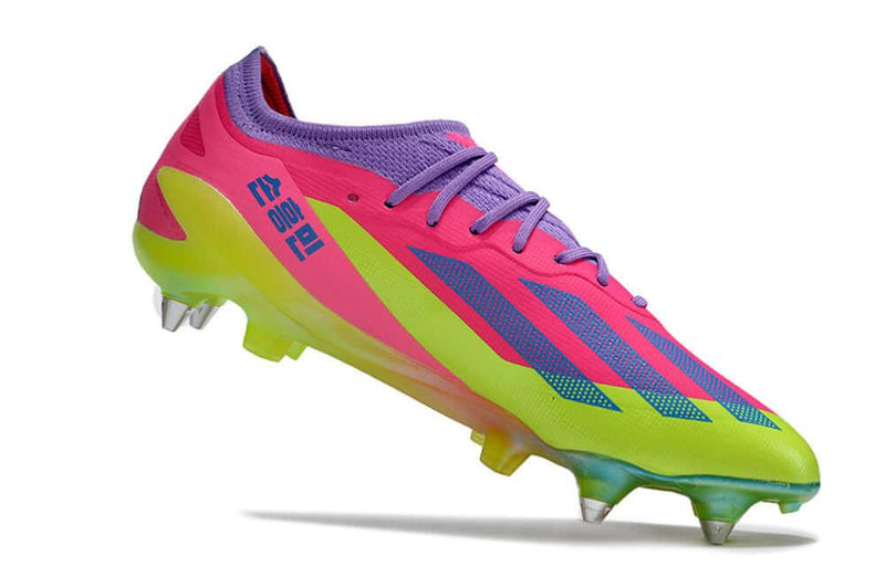 Chuteira Trava Mista Adidas X CrazyFast.1 Ponta de Aluminio Rosa e Verde "Son"