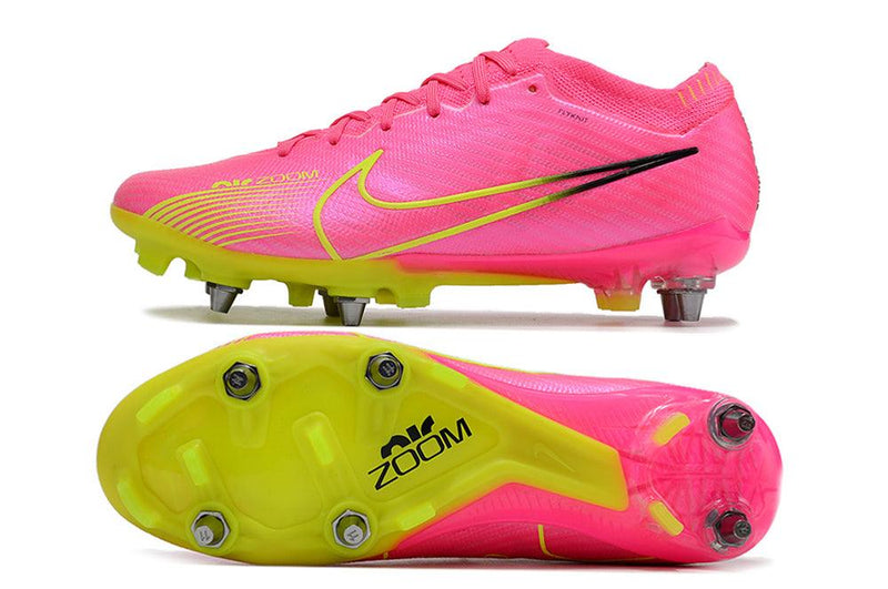 Chuteira Trava Mista Nike Air Zoom Mercurial Vapor 15 Elite Trava Mista Rosa e Verde "Luminous Pack"
