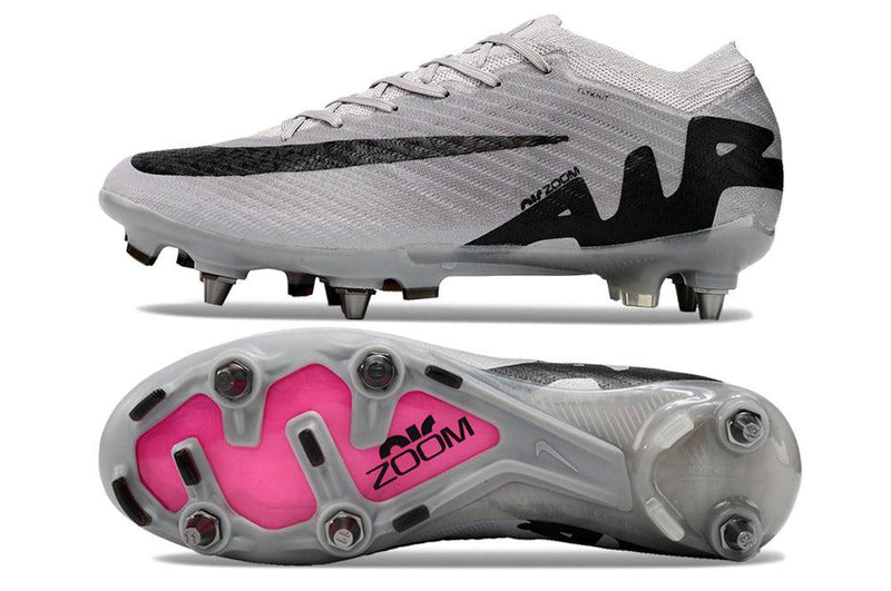 Chuteira Trava Mista Nike Air Zoom Mercurial Vapor 15 Elite Trava Mista Prata e Preta "Rising Gem Pack"