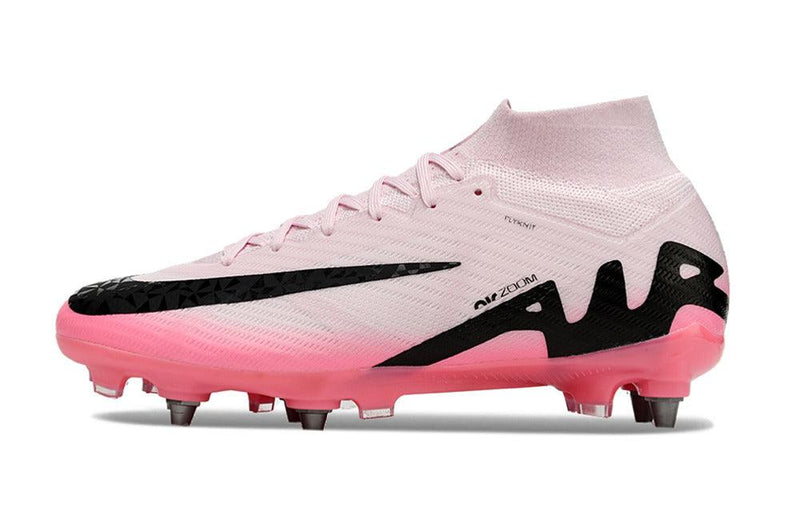 Chuteira Trava Mista Nike Air Zoom Mercurial Superfly 9 Elite Trava Mista Rosa e Preta "Mad Brilliance Pack"