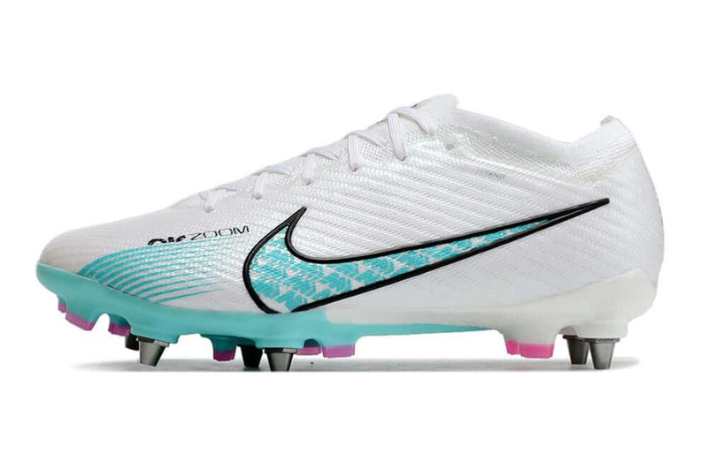 Chuteira Trava Mista Nike Air Zoom Mercurial Vapor 15 Elite Trava Mista Branca, Azul e Rosa