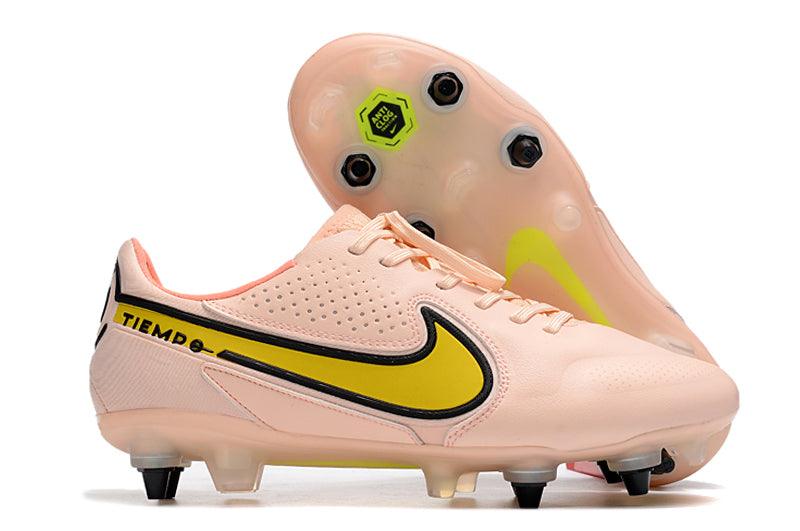 Chuteira Trava Mista Nike Tiempo Legend 9 Elite Trava Mista Rosa e Amarelo "Lucent Pack"