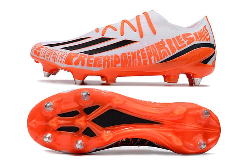 Chuteira Trava Mista Adidas X Speedportal Messi.1 Ponta de Aluminio Branca e Laranja "Balon te Adoro Pack"