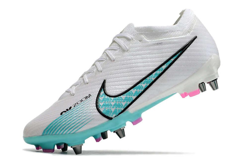 Chuteira Trava Mista Nike Air Zoom Mercurial Vapor 15 Elite Trava Mista Branca, Azul e Rosa
