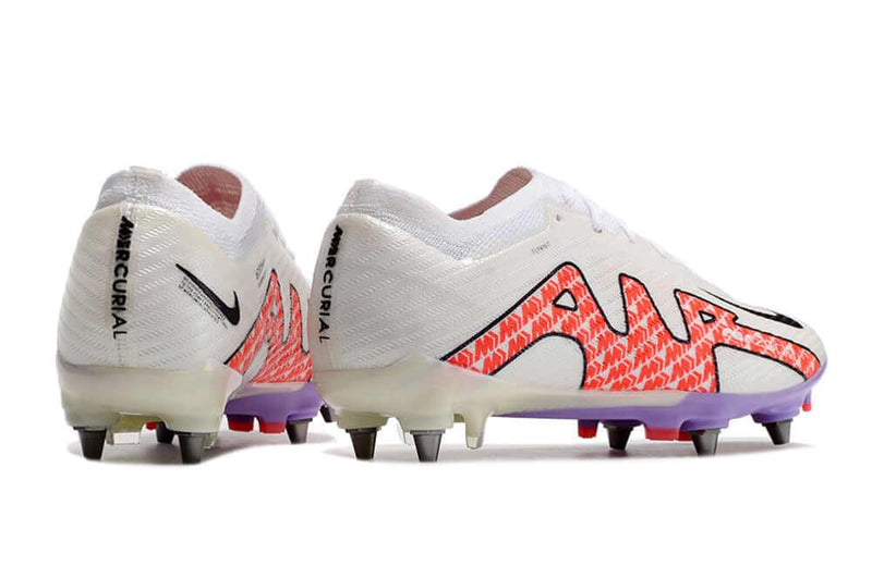 Chuteira Trava Mista  Nike Air Zoom Mercurial Vapor 15 Elite Trava Mista Branca e Roxa "Disruption Pack"