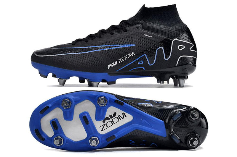 Chuteira Trava Mista Nike Air Zoom Mercurial Superfly 9 Elite Trava Mista Preta e Azul "Shadow Pack"