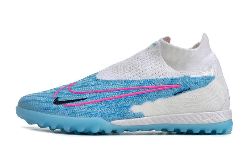 Chuteira Society Nike Phantom GX DF Elite TF Branca e Azul "Blast Pack"