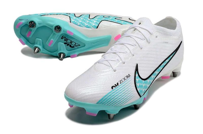 Chuteira Trava Mista Nike Air Zoom Mercurial Vapor 15 Elite Trava Mista Branca, Azul e Rosa