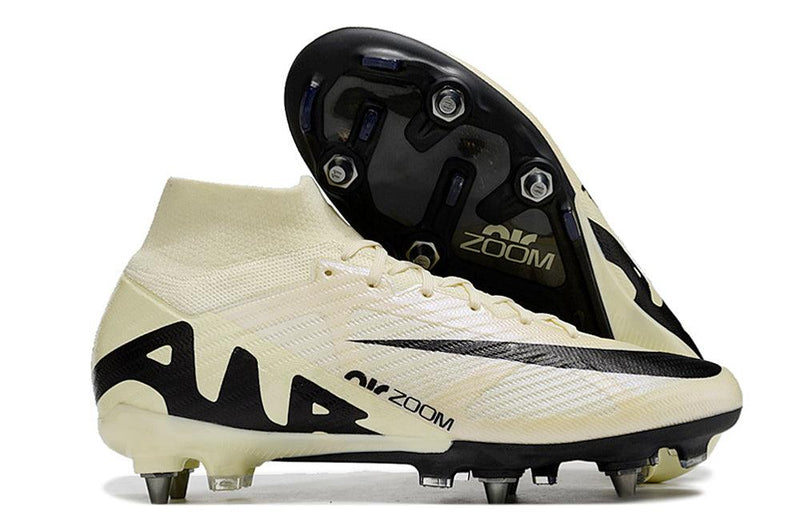 Chuteira Trava Mista Nike Air Zoom Mercurial Superfly 9 Elite Trava Mista Bege e Preta "Mad Ready Pack"