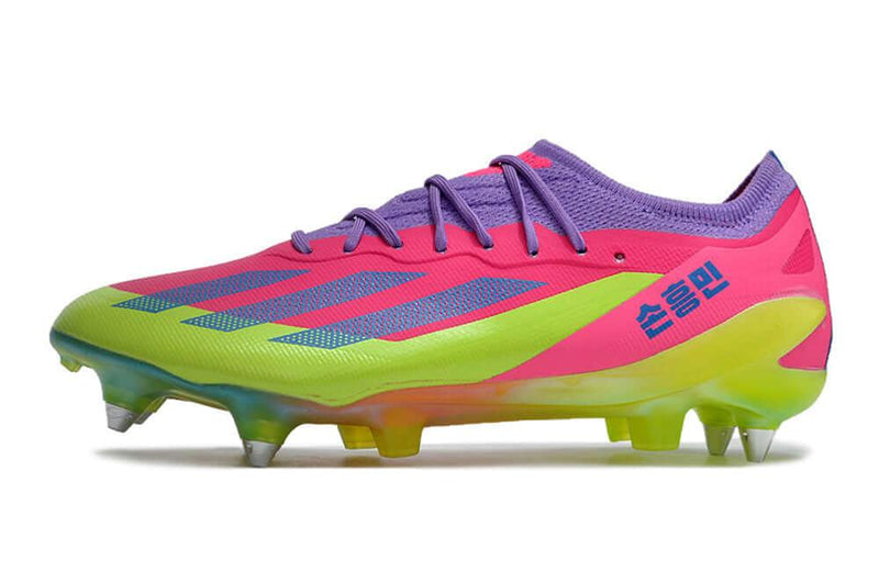 Chuteira Trava Mista Adidas X CrazyFast.1 Ponta de Aluminio Rosa e Verde "Son"