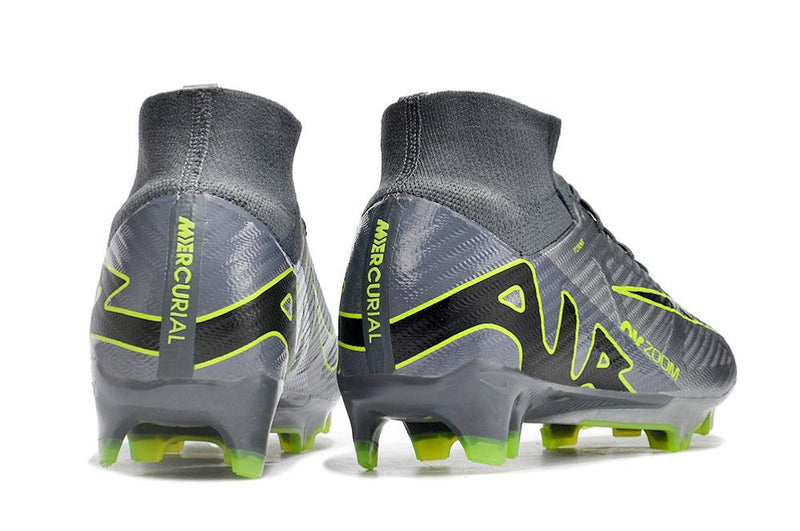 Chuteira Campo Nike Air Zoom Mercurial Superfly 9 Elite FG Cinza e Verde